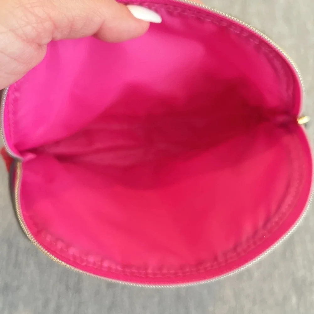 Estee Lauder‎ Makeup Bag Red Pink Lined Purse Accessory Beauty Travel Zip Top
